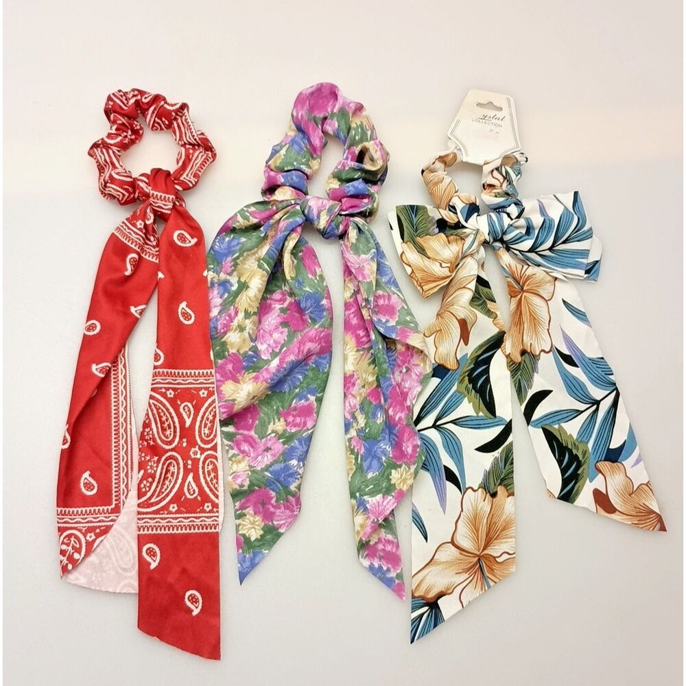 Crystal Collection Elastic Ponytail Scarf Hair Rope Ties Ring Scrunchies Qty. 3